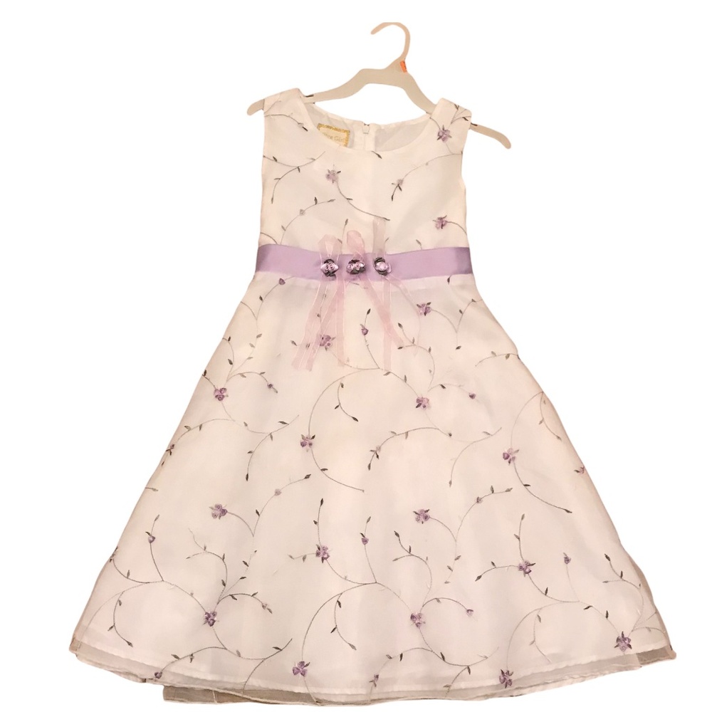 Girls Ultra Girl Dress Flower Girl Easter White Lilac Overlay Sz 10 Sleeveless